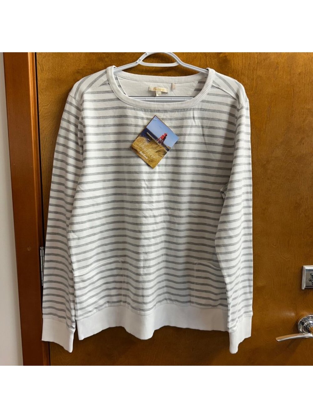 Barbour Sovereign Sweatshirt Womens Size 12 US NWT White Gray Striped Preppy
